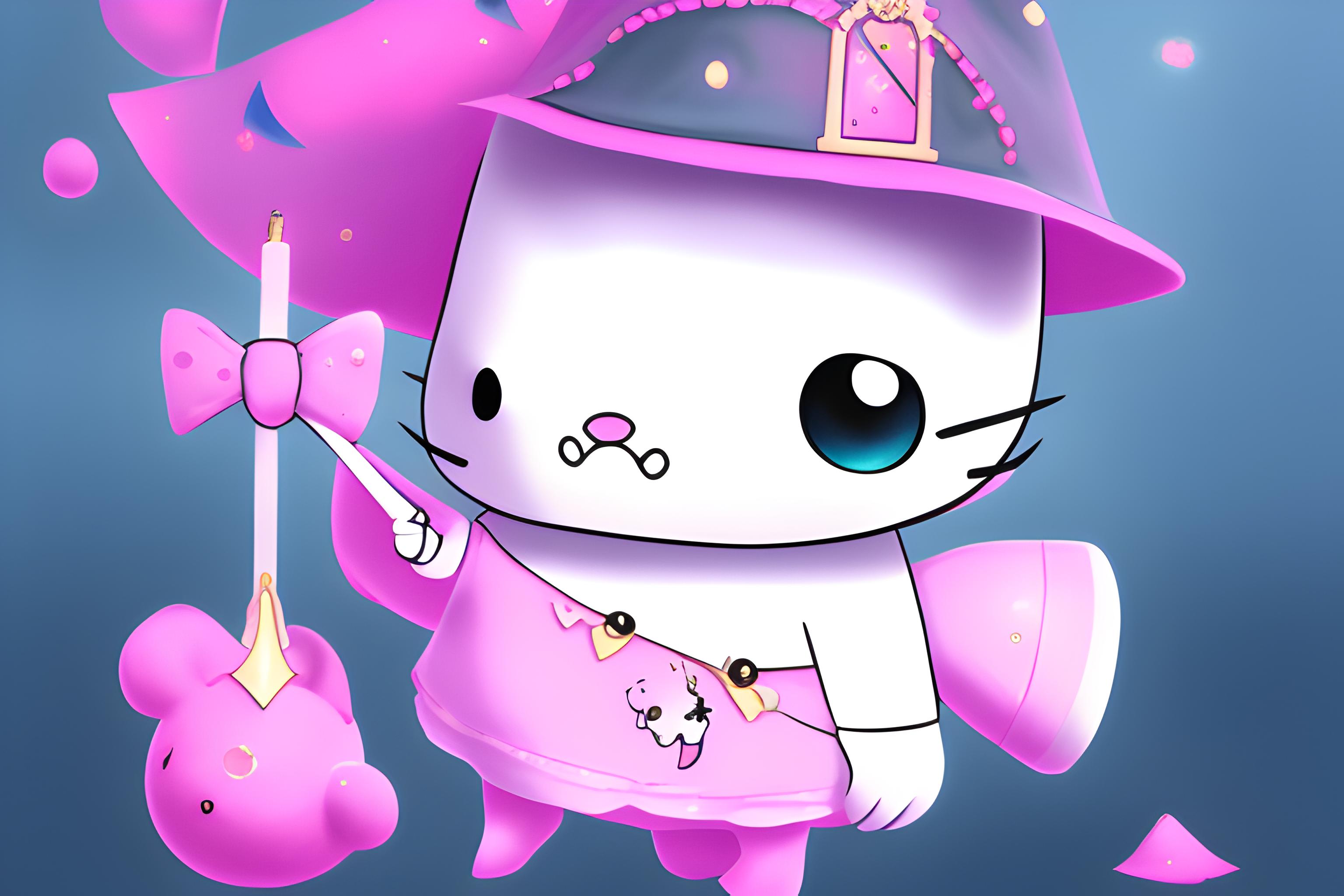 cute pink mystery witch sanrio sparkles aquarel | Wallpapers.ai